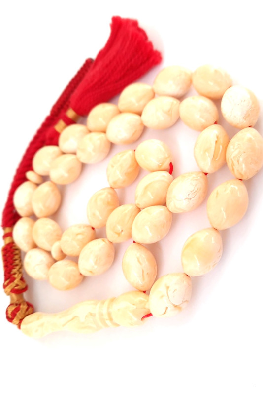 Rare Prayer Beads Natural Ivory Amber Sand Red Handmade Tassel - Image 3