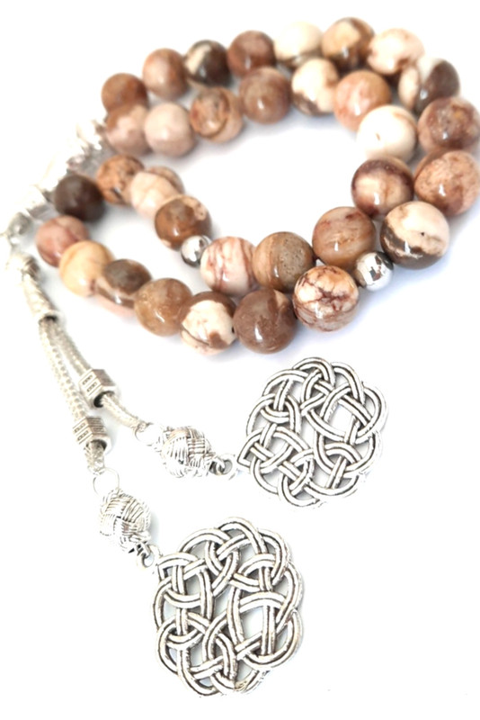 Prayer Beads Islam Natural Jasper Brown with Silver Color Tassel - Image 2