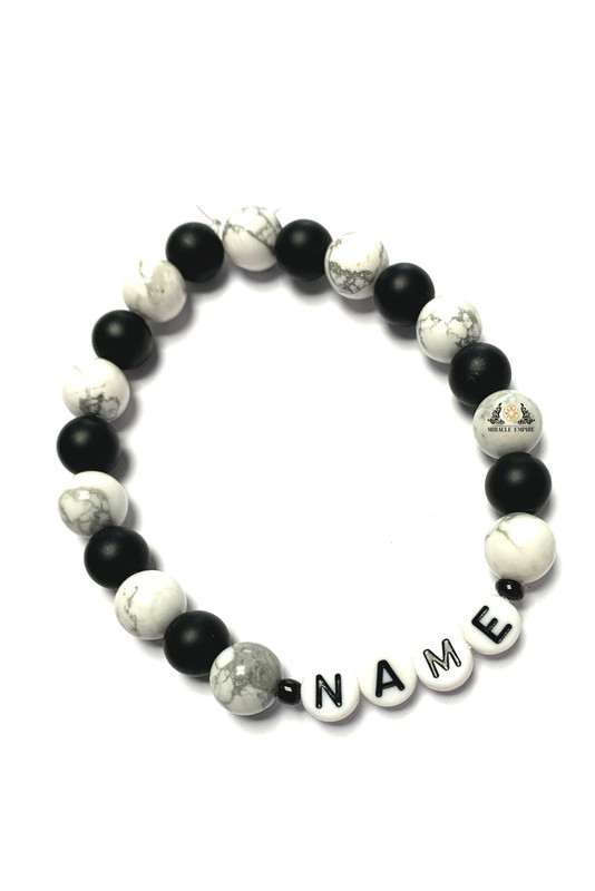 YOUR NAME Woman Bracelet Man Unisex Natural Howlite And Matte Onyx - Image 2