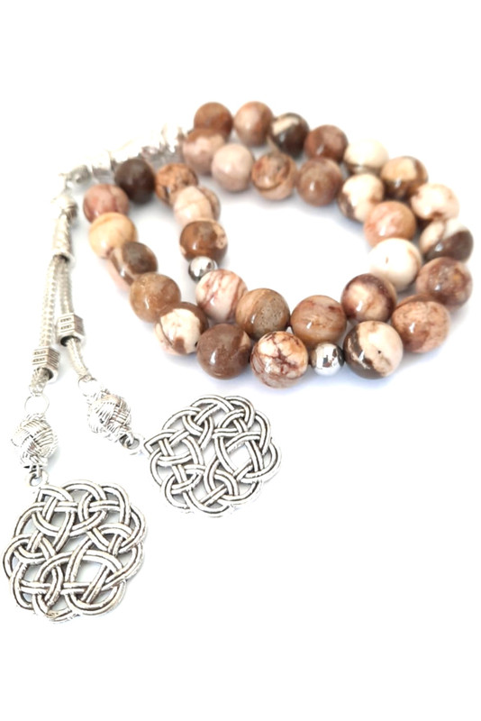 Prayer Beads Islam Natural Jasper Brown with Silver Color Tassel - Image 3
