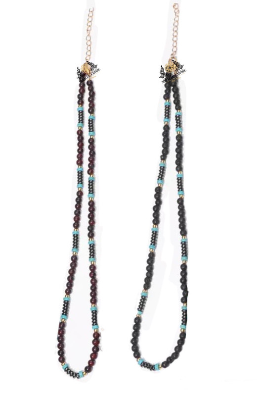 2 Men Necklaces Set Natural Stones 4MM Volcanic Lava And Garnet - Image 3
