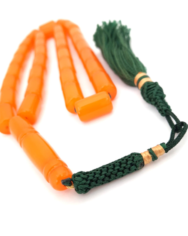Prayer Beads Amber Sand Unique Carrot Color Tasbih Gift for Men Misbaha Handmade Green Tassel - Image 2