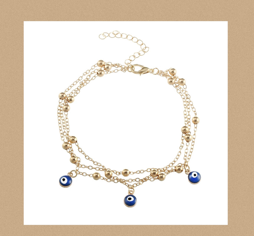 Evil Eyes yellow plated silver base anklet 3 layers fashionable sexy - Image 2