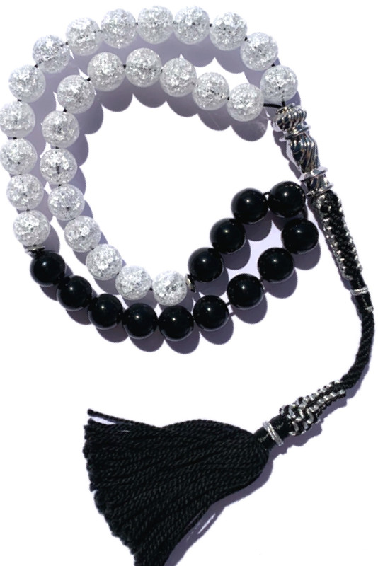 Natural Clear Quartz with Rare Black Amber Sand with Black and Silver Color Tassel - Image 2