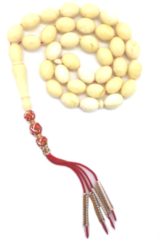Rare Prayer Beads Natural Ivory Amber Sand Oval Red Handmade Tassel - Image 2