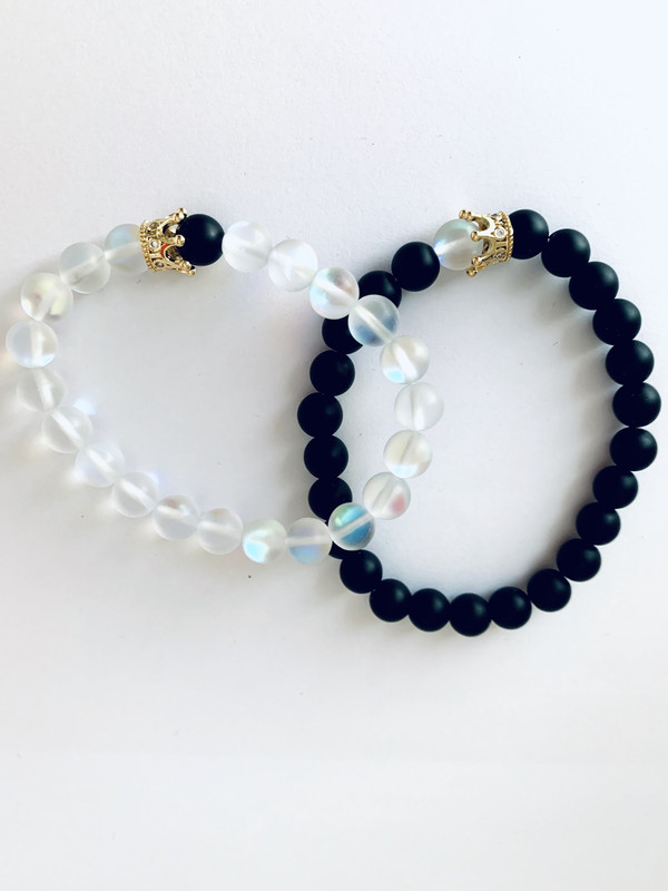 Couples bracelet onyx luminous quartz crown