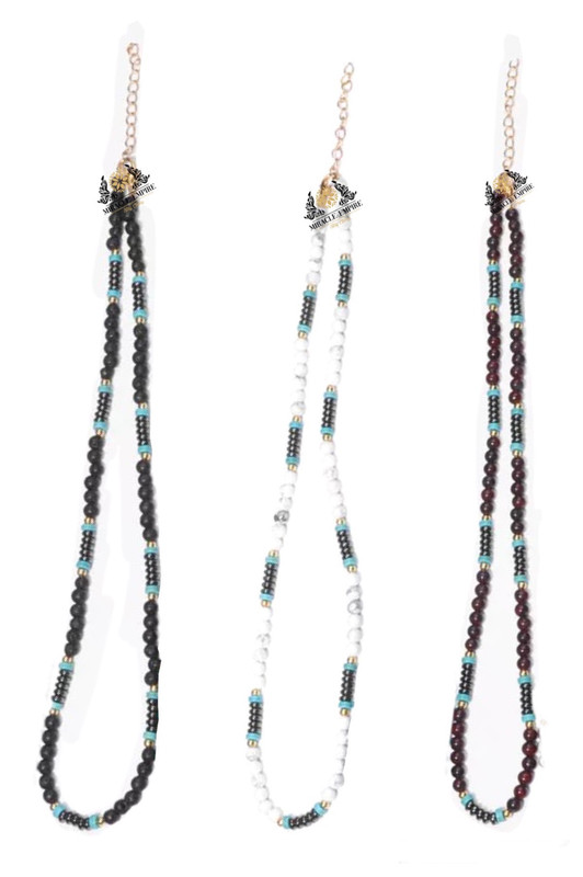 3 Men Necklaces Set Natural Stones 4MM Volcanic Lava Garnet And Howlite - Image 3