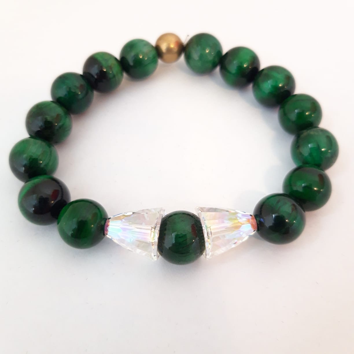 Bracelet Green Cat Eye with Crystals. Intuition and Awareness - Image 4