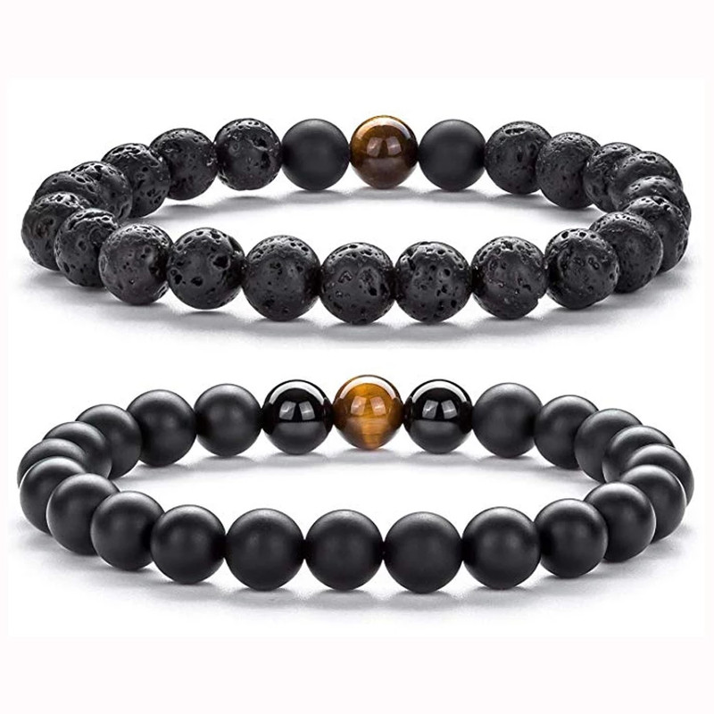 Bracelets Set Men Fashion Natural Volcanic Lava, Tiger Eye and Matte Onyx Style Gift for Men - Image 2