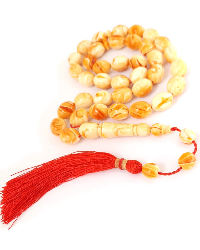 Prayer Beads Rosary Mixed Yellow and White Amber Sand with a Classy Handmade Tassel - Image 2