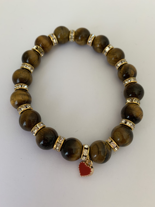 Tiger Eye, cristal dividers red heart 8mm