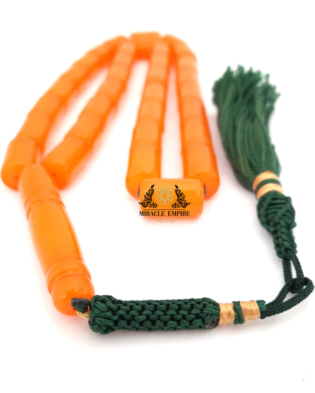 Prayer Beads Amber Sand Unique Carrot Color Tasbih Gift for Men Misbaha Handmade Green Tassel - Image 3