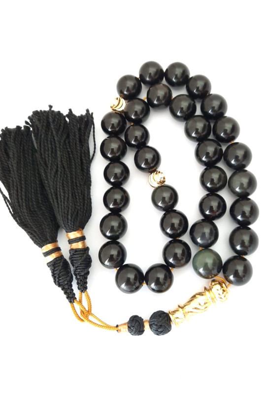 Islamic Prayer Beads Natural Obsidian with Black Tassel - Image 3