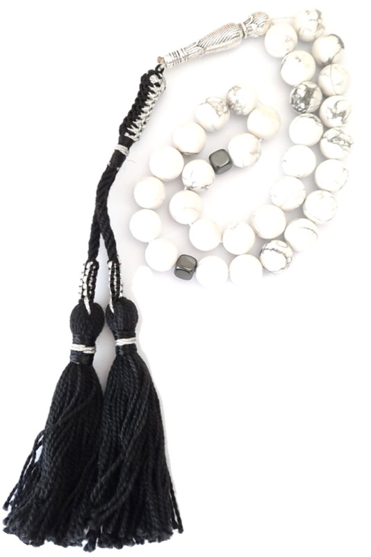 Misbaha Masbaha Hawlite with Black Tassel Prayer Beads - Image 2