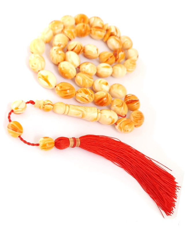 Prayer Beads Rosary Mixed Yellow and White Amber Sand with a Classy Handmade Tassel - Image 3