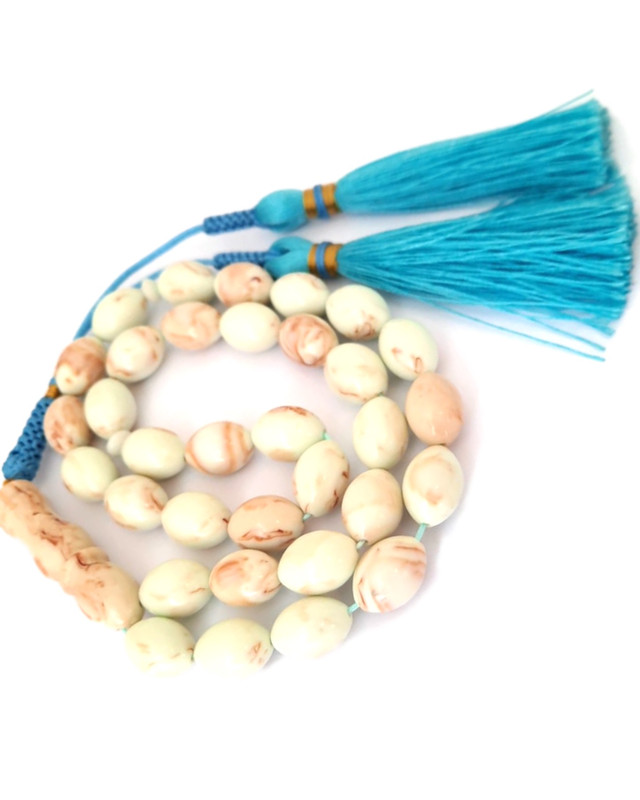 Prayer Beads Misbaha Tasbih Light Blue Handmade Tassel - Image 2