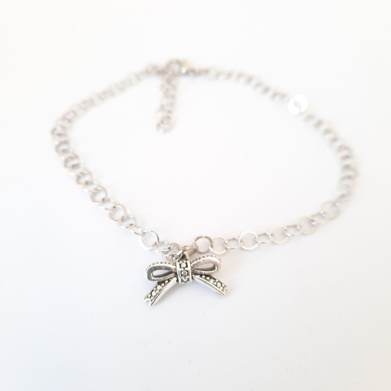 Anklet bow with circons white gold plated extra extension - Image 2