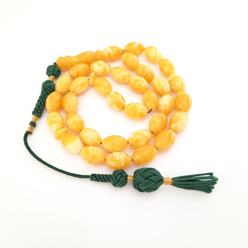 Prayer Beads Poland Amber Sand Sunshine Oval. Natural Amber Smell. Green Handmade Tassel - Image 2