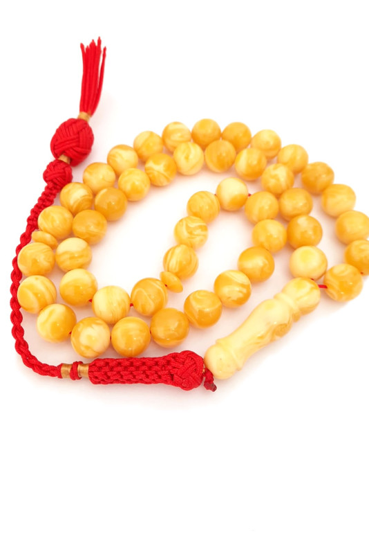 Prayer Beads Amber Sand Sunshine. Natural Amber Smell. Red Handmade Tassel