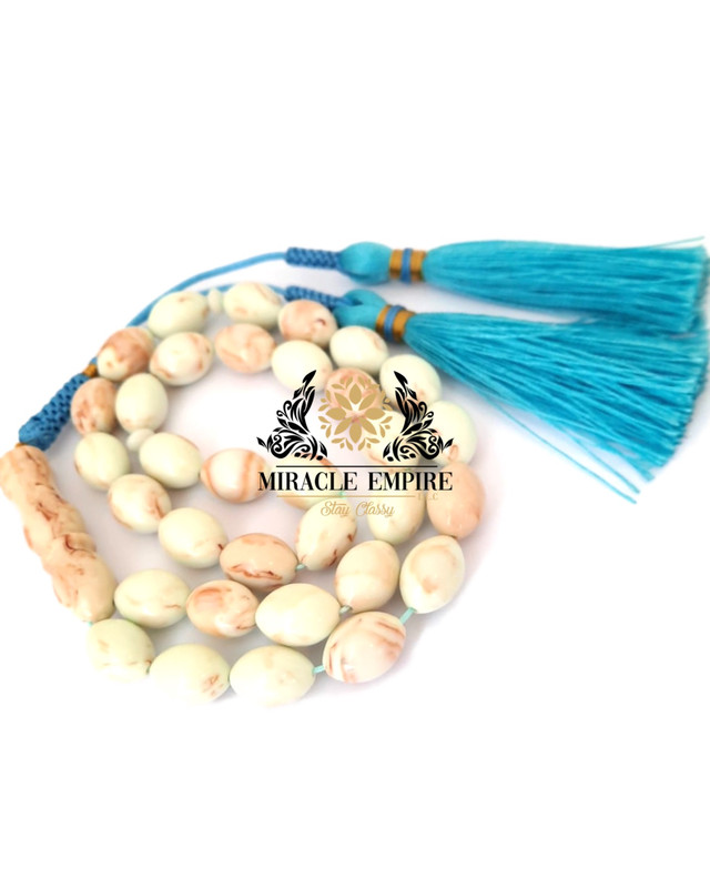 Prayer Beads Misbaha Tasbih Light Blue Handmade Tassel - Image 3