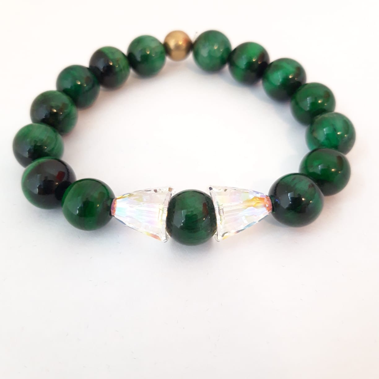 Bracelet Green Cat Eye with Crystals. Intuition and Awareness - Image 2