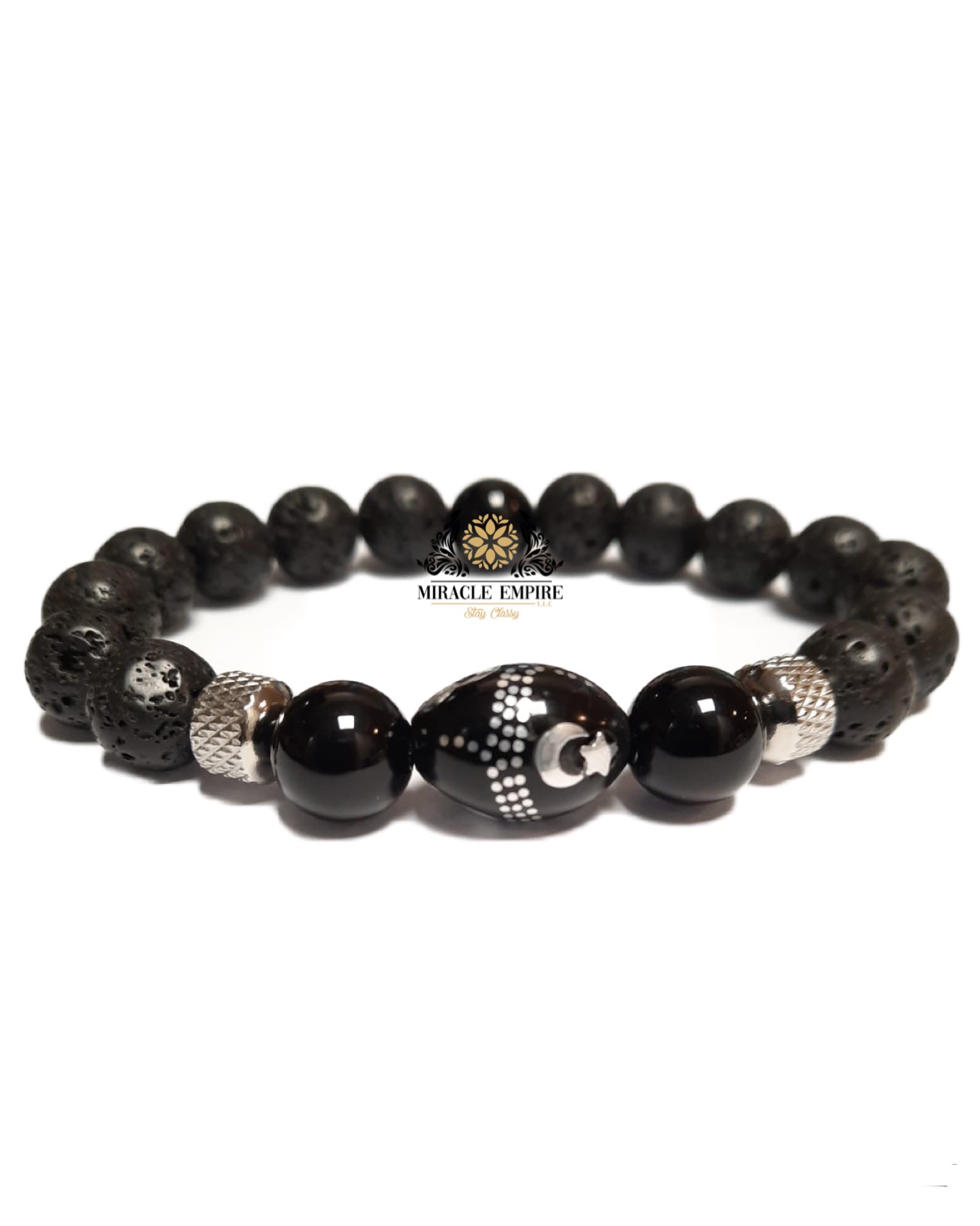 MEN bracelet gift Natural Kook, Volcanic Stones and Onyx 10mm - Image 2