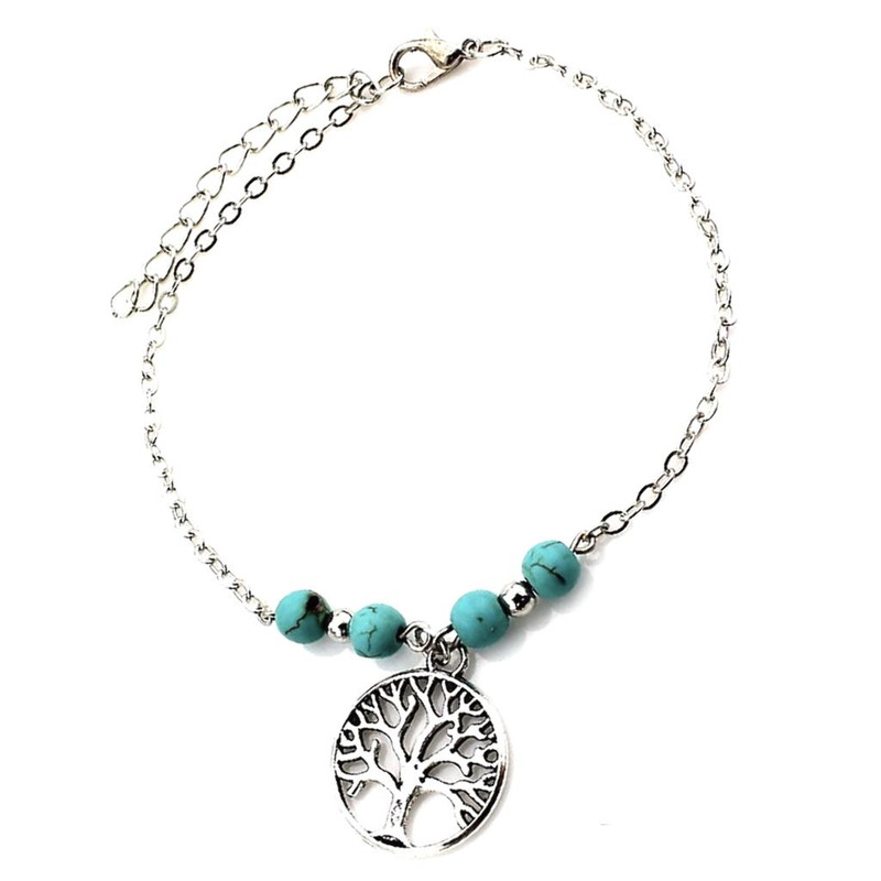Tree of life turcoise color beads Anklet - Image 2