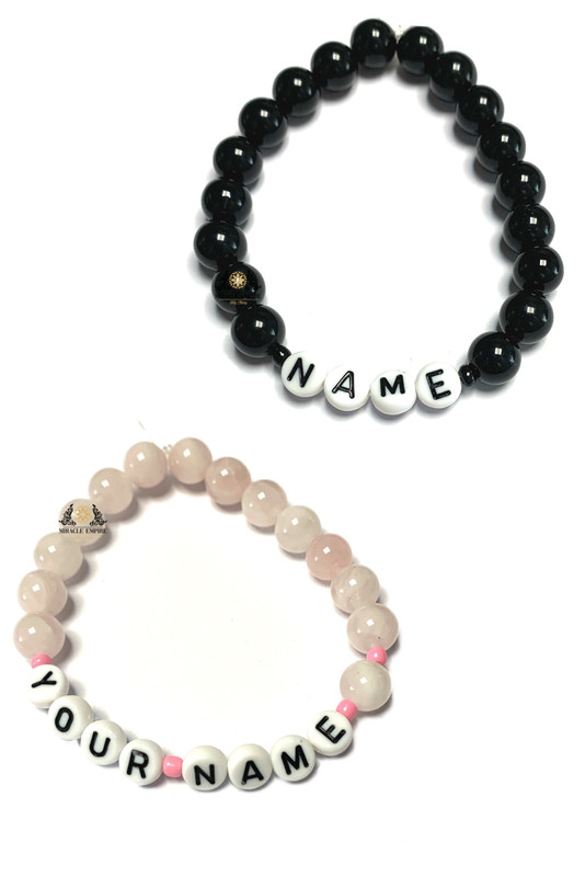 2 Bracelets Couples Bff Set YOUR NAME Woman And Man Unisex Bracelet Natural Onyx
