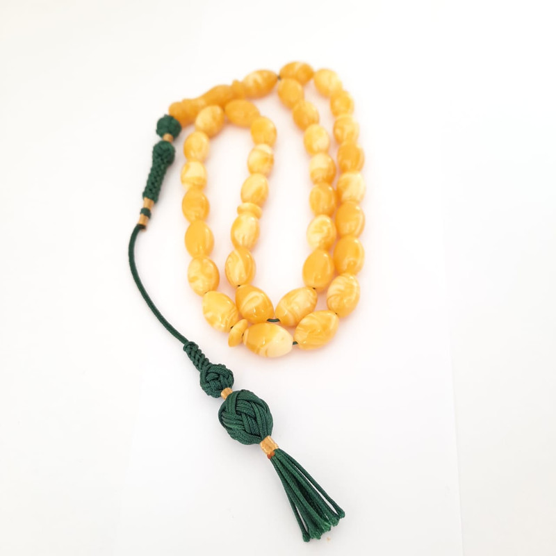 Prayer Beads Poland Amber Sand Sunshine Oval. Natural Amber Smell. Green Handmade Tassel - Image 3