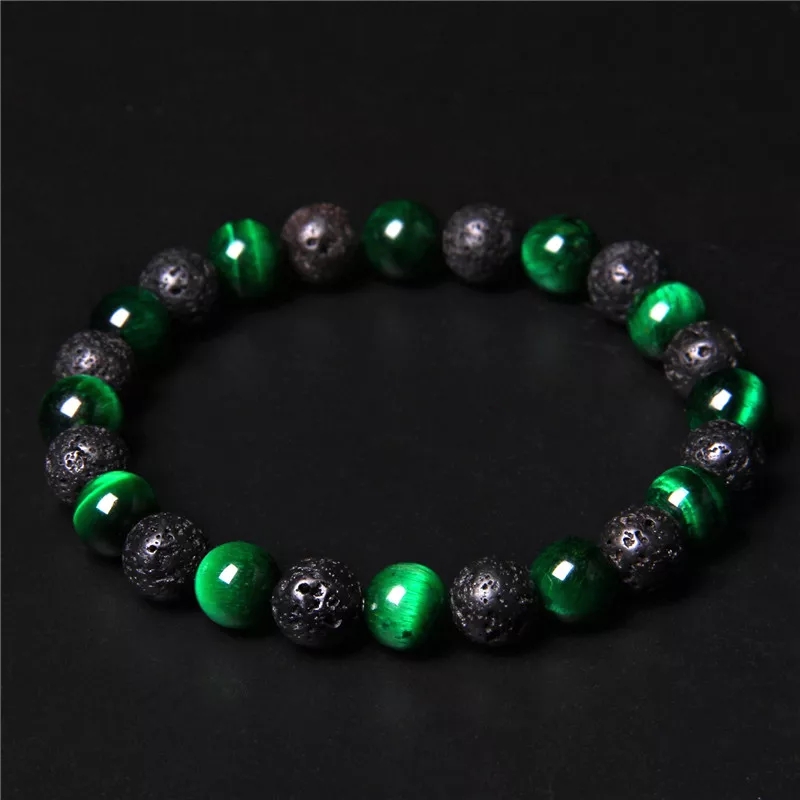 Hand Bracelet Men accessories natural volcanic and green tiger eye stones - Image 4