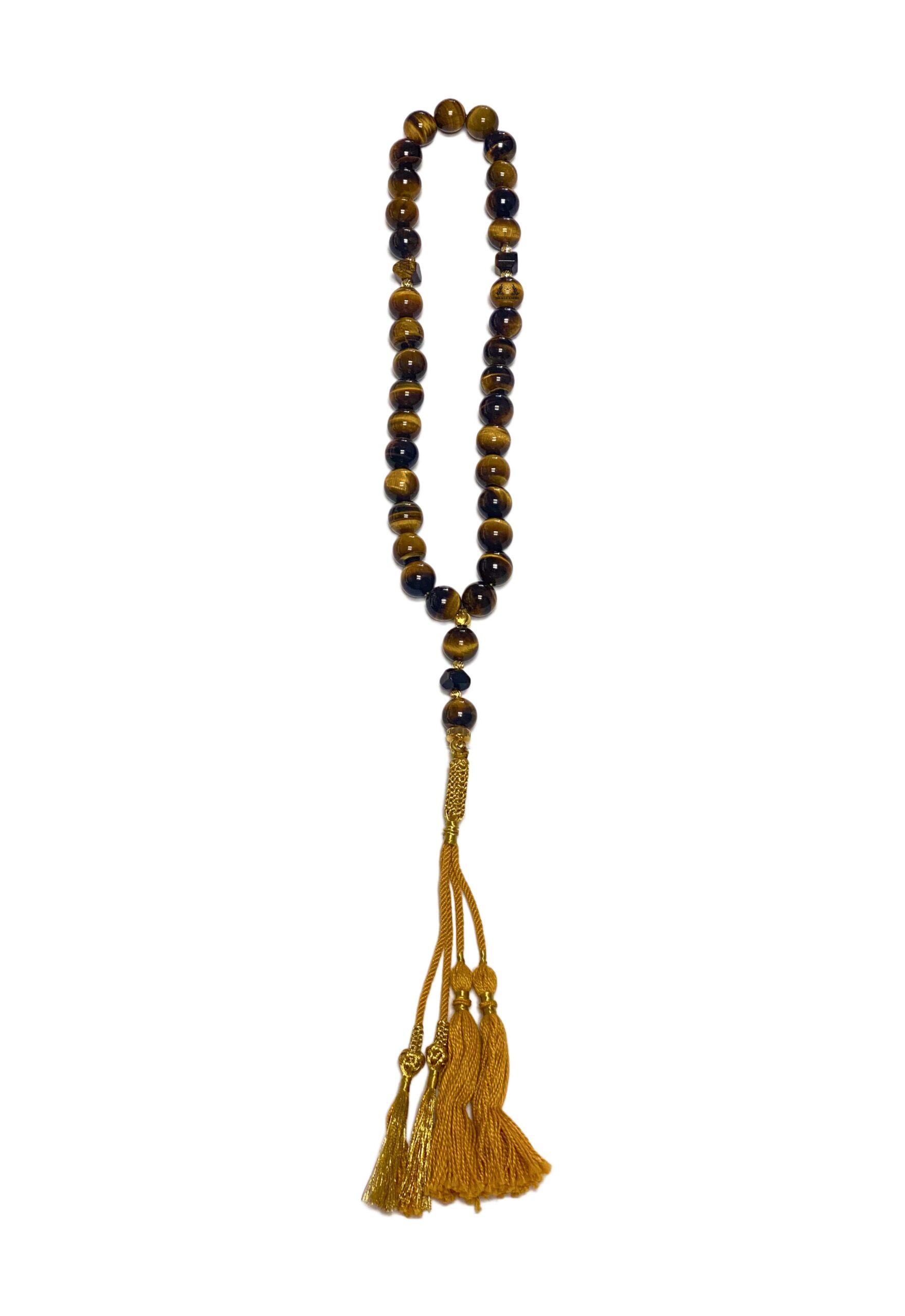 Tiger Eye Masbaha Exclusive Design Prayer Bead With Gold Plated Accessories And 100% Cotton Tassel Tasbih - Image 2