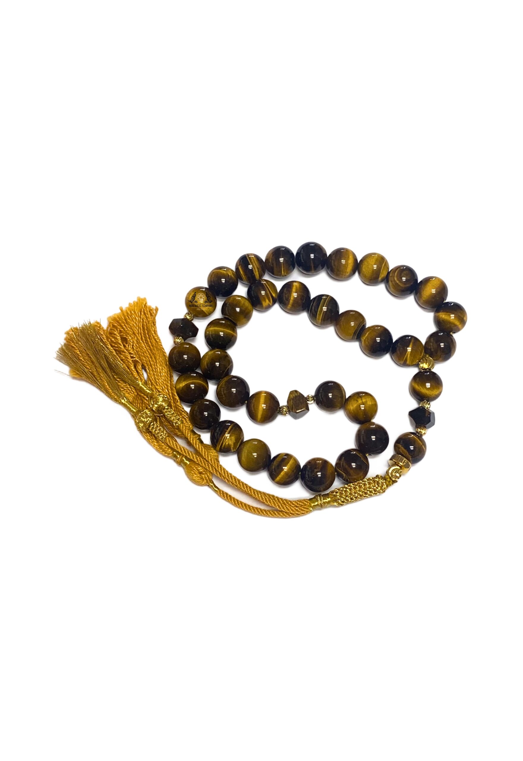 Tiger Eye Masbaha Exclusive Design Prayer Bead With Gold Plated Accessories And 100% Cotton Tassel Tasbih