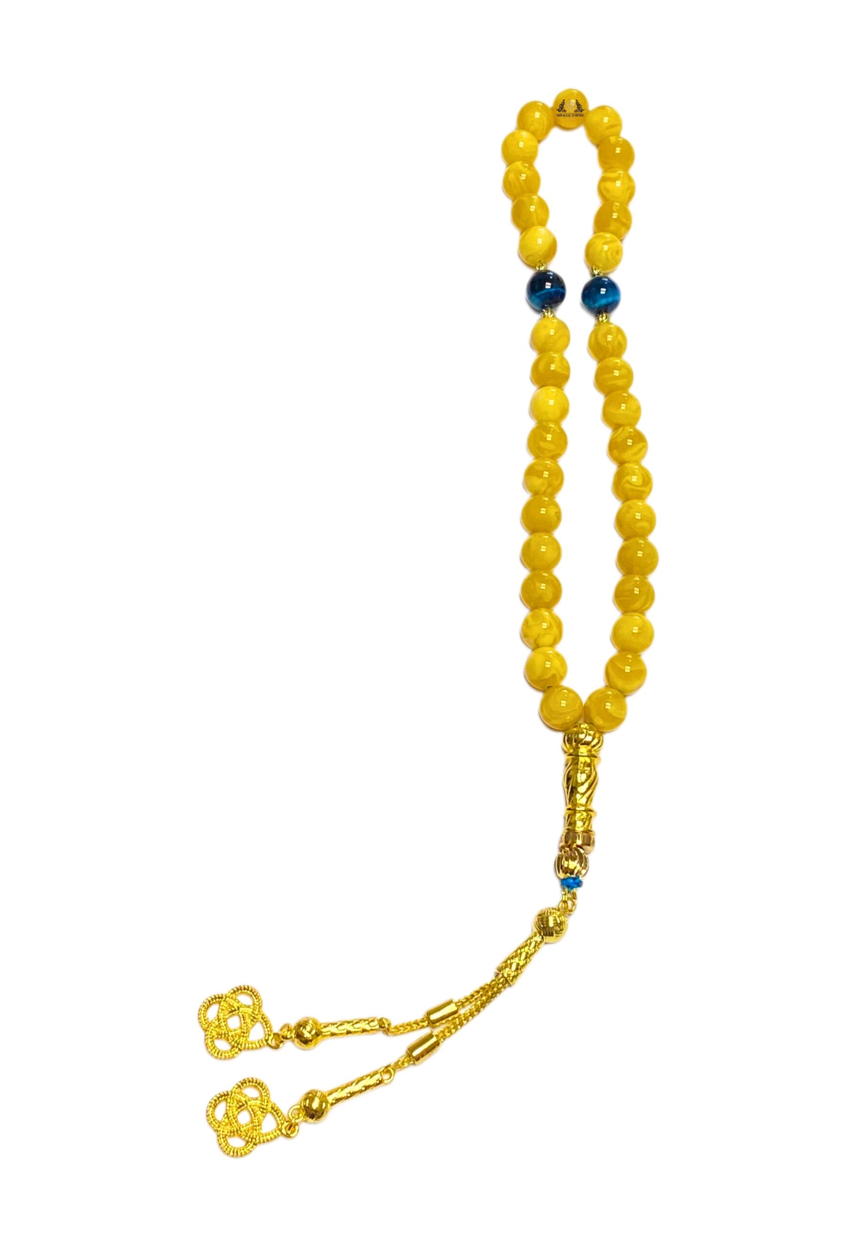 12Mm Amber Sand Misbaha Genuine Amber Aroma With Blue Tiger Eye And Gold Plated Staineless Steel Accessories Tasbeeh - Image 3