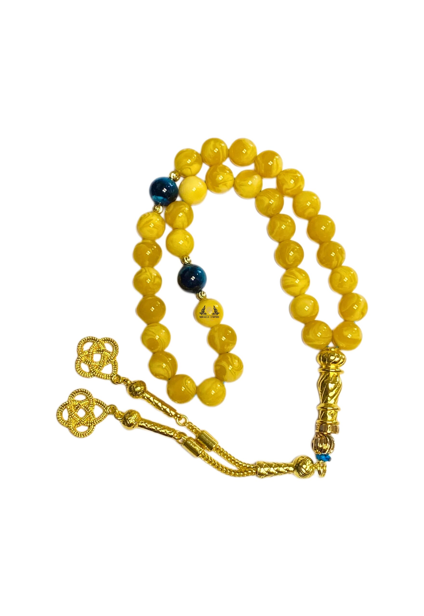 12Mm Amber Sand Misbaha Genuine Amber Aroma With Blue Tiger Eye And Gold Plated Staineless Steel Accessories Tasbeeh