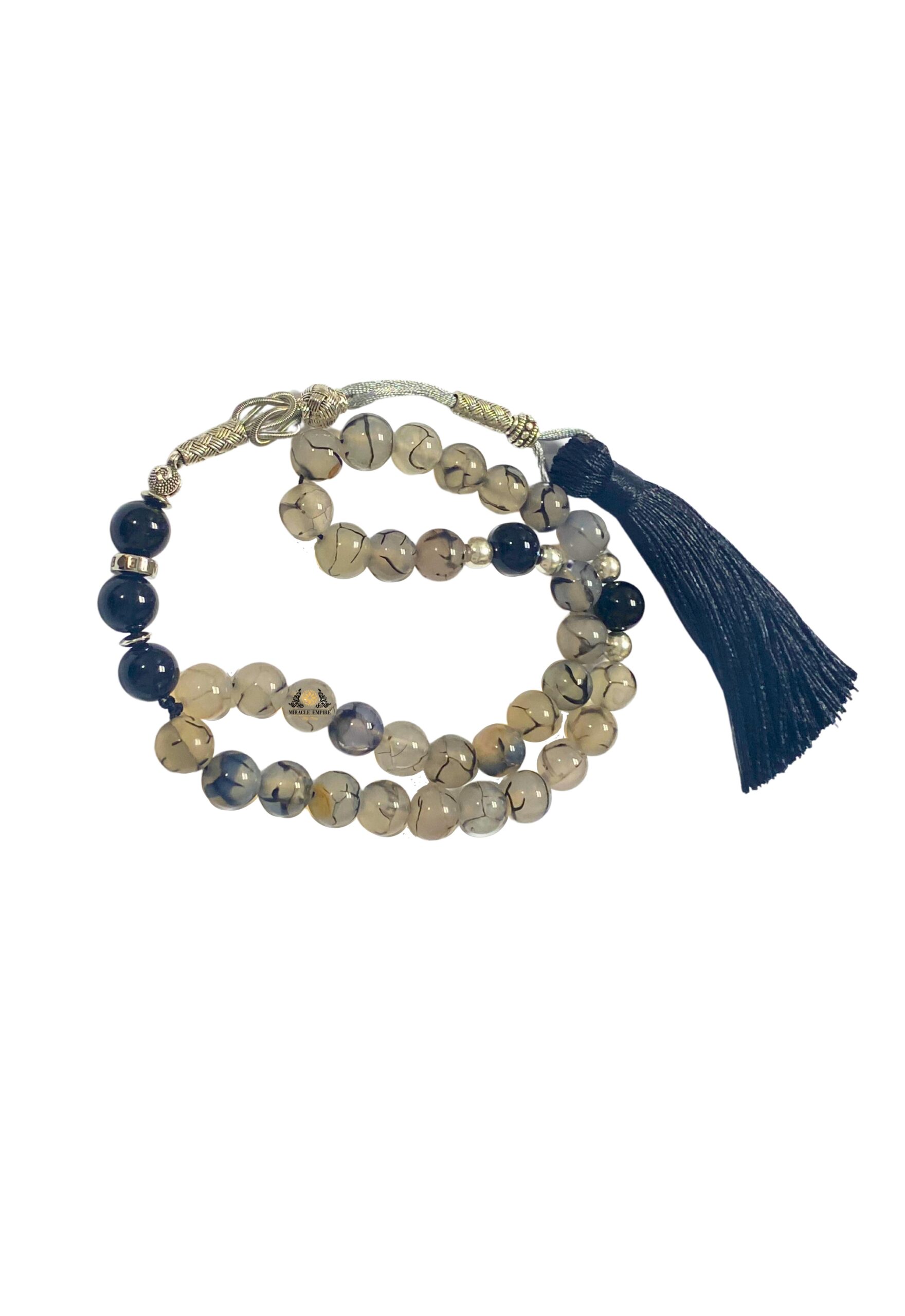 Misbaha Prayer Bead 33 Genuine Onyx And Black Veins Agate 10MM Tasbih - Image 2