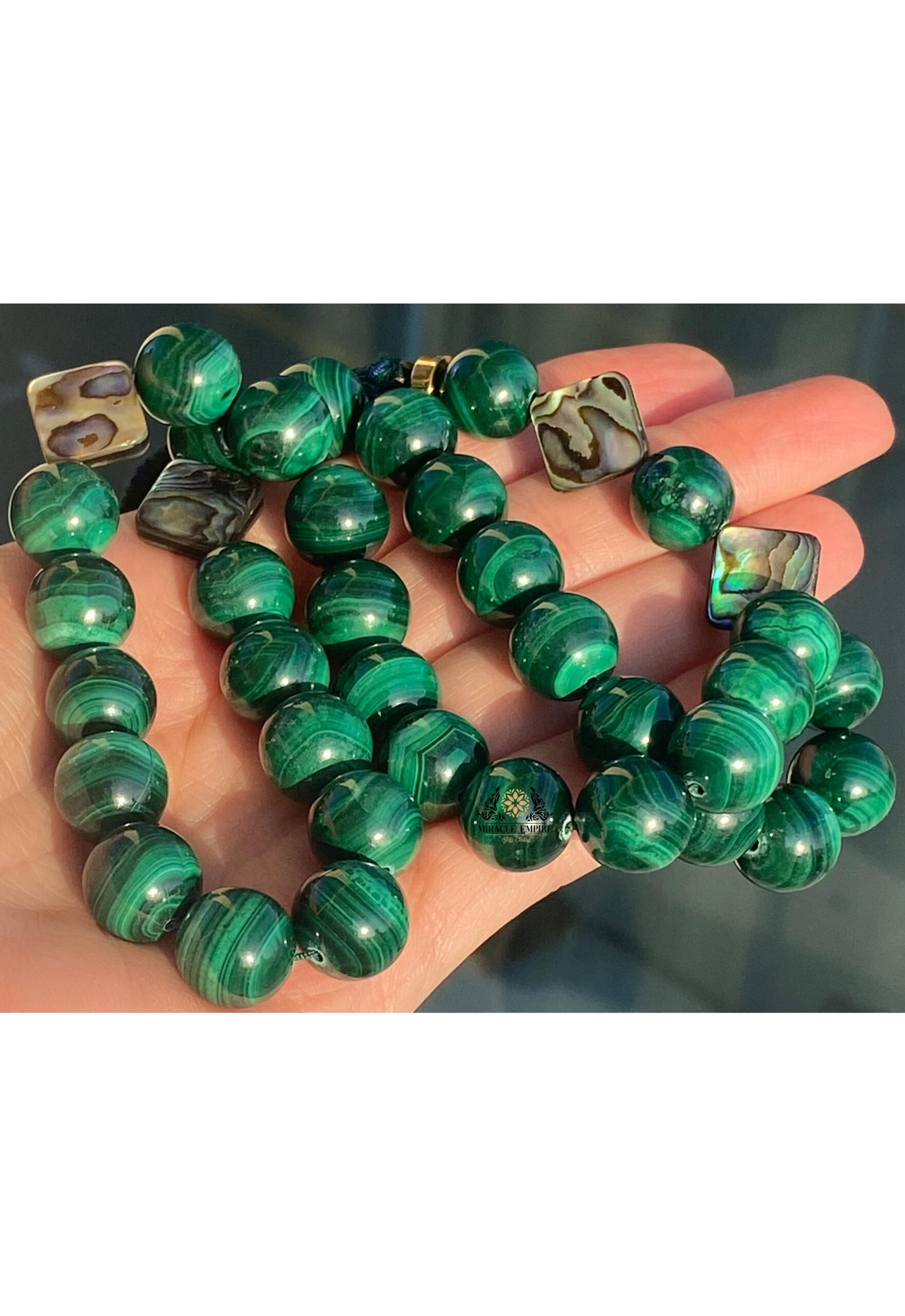 Exclusive Handmade Tasbeeh Design 33 Prayer Bead Genuine Malachite And 4 Sea Shell Clovers With With 100% Cotton Tassel Masbaha - Image 4